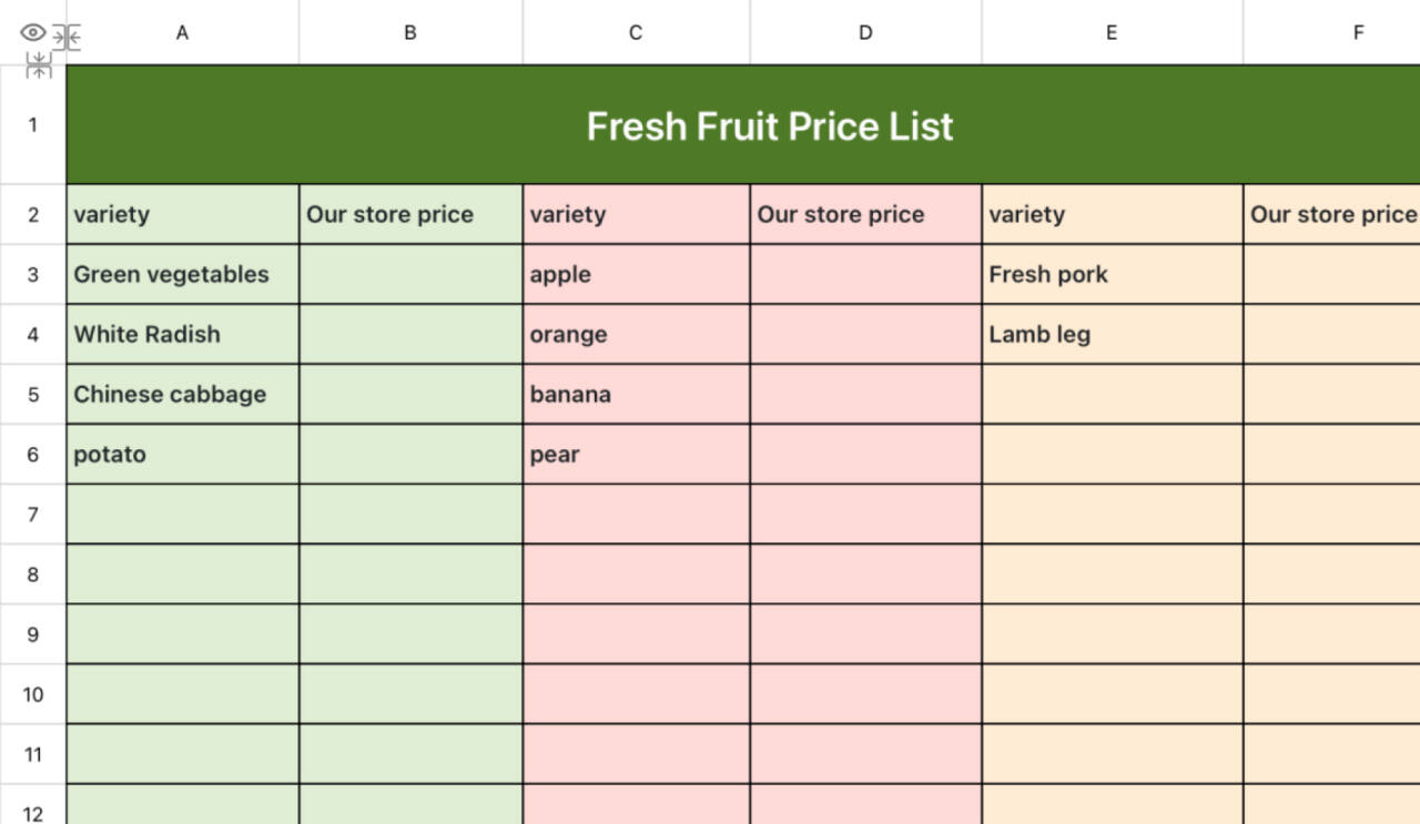 Price list of fresh fruits 1